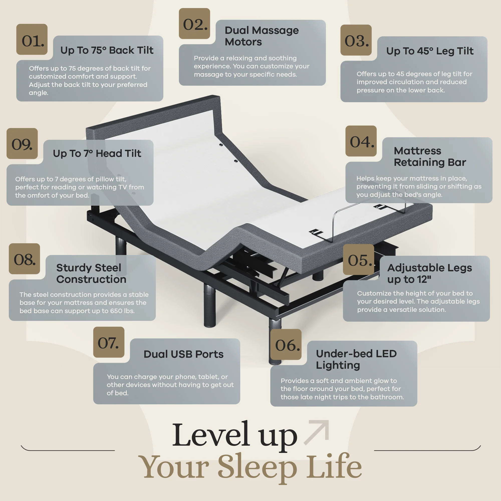 Harmony Series Adjustable Bed Frame + Choice of Mattress Bundle - Image 74